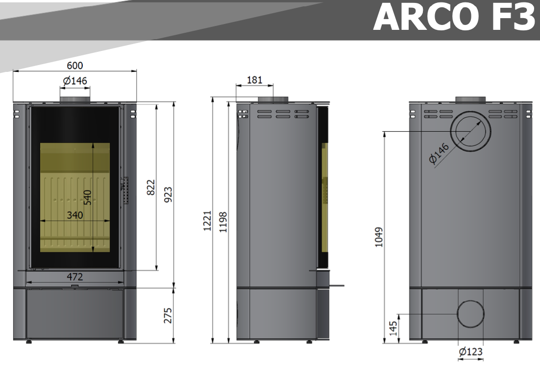 Wymiary Arco f3 piec